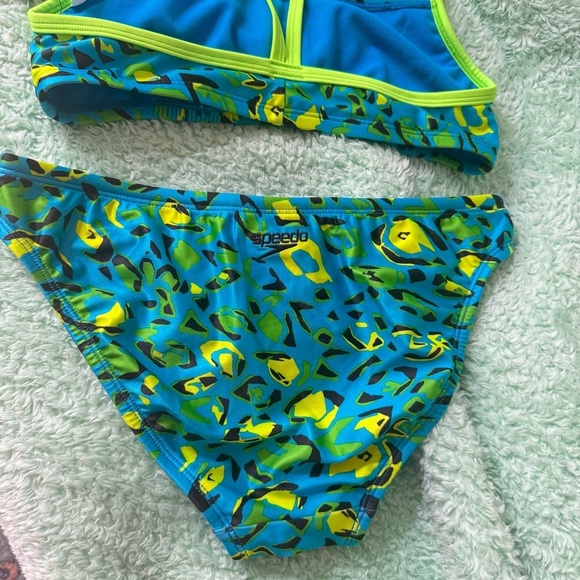 Speedo Neon Green Blue Leopard Print Bikini Set - Picture 7 of 8